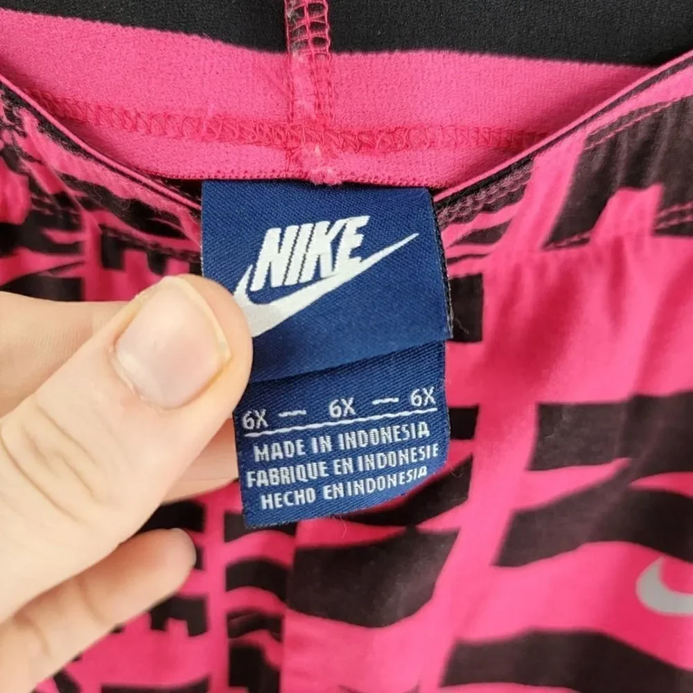 Nike 6x pink leggings cropped logo black girls